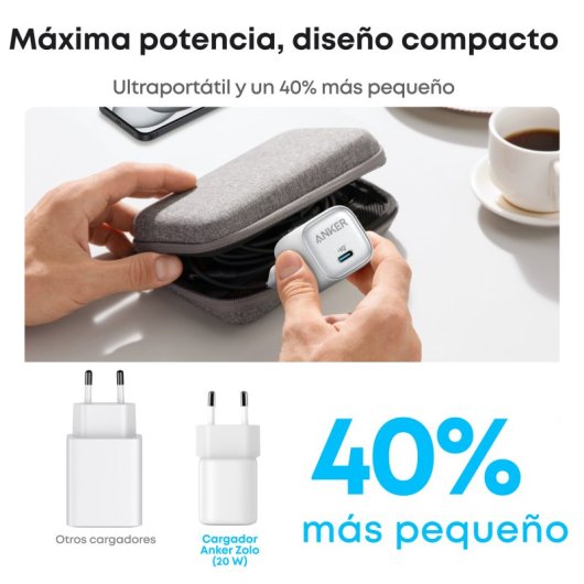 Cargador de Pared Anker Zolo 20W, 1 USB-C, Blanco