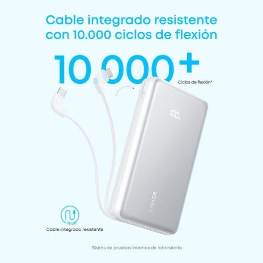 Power Bank Anker Zolo 20000 mAh 22,5 W Blanco con cable retráctil USB-C
