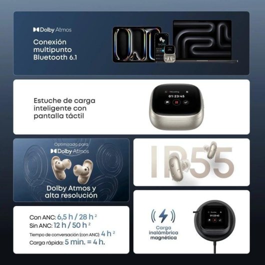 Auriculares Soundcore Liberty 5 Pro Max sem fios Bluetooth com Cancelamento de Ruído, AI, ecrã AMOLED, preto