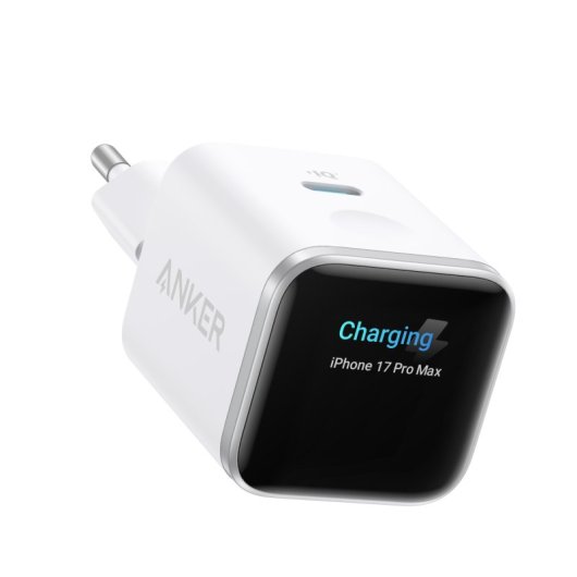 Cargador de Pared Anker Nano para iPhone Qi 45W, Carga Rápida, Pantalla inteligente, 1 USB-C Blanco