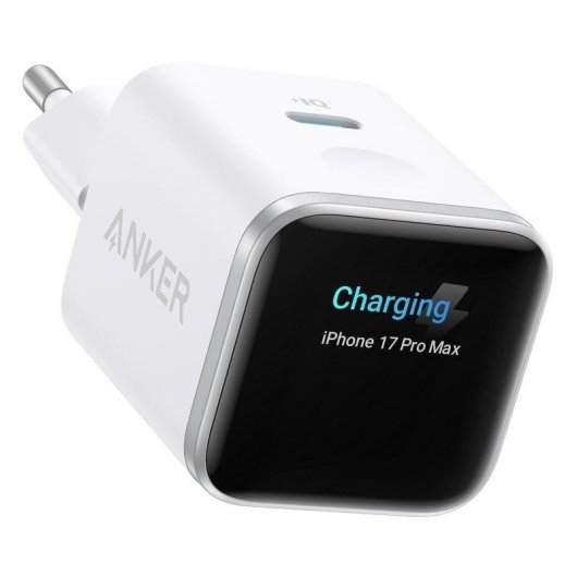 Cargador de pared Anker Nano 45W USB-C Pantalla inteligente Blanco