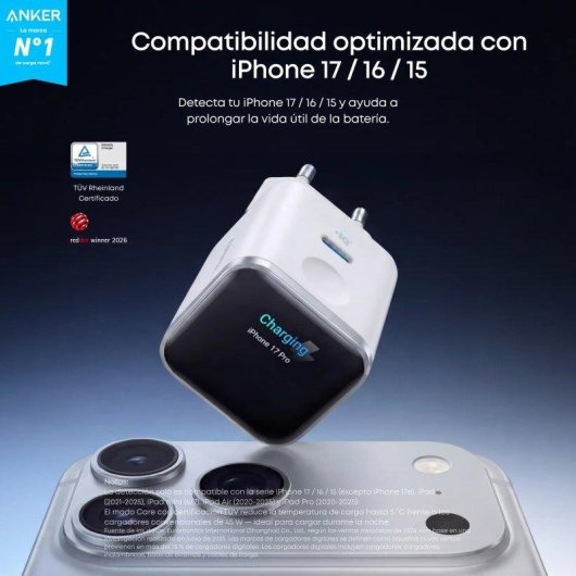 Cargador de pared Anker Nano 45W USB-C Pantalla inteligente Blanco