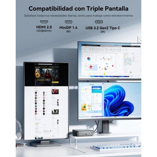 Mini PC GEEKOM Air12 Intel Pentium Gold 7505 16GB 512GB SSD Intel UHD Windows 11 Triple Pantalla Ultra Compacto
