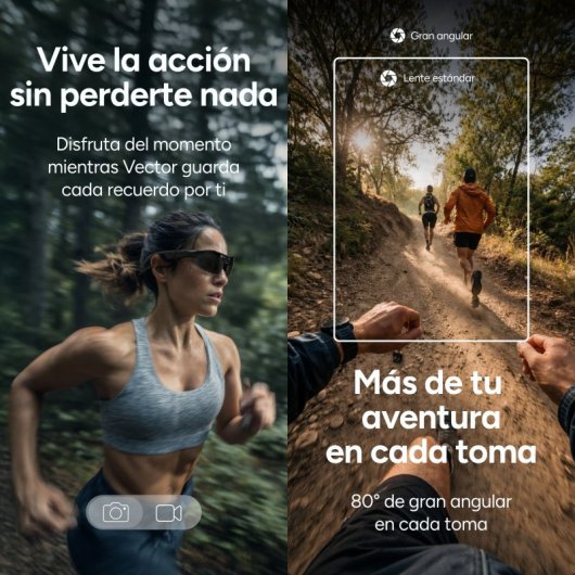 Ksix Vector Con Cámara Full Hd Gafas Inteligentes, Ai, Audio Open-ear, 2 Lentes Uv400, Ip65 Y App Heycyan