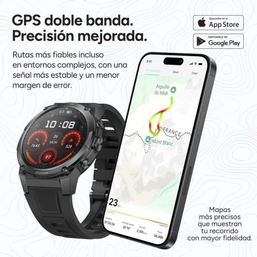 Ksix Explorer 2 Con Gps Doble Banda Smartwatch, Navegación Abc, 5atm, Amoled, Deportes Avanzados, 15 Días Batería, Negro