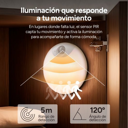 Ksix  Luz Led Sense Dot, Sensor De Movimiento, 40lm, 4000k, Batería De Litio 600mah, Recargable Usb-c, Sensor De Movimiento, 40lm, 4000k, Batería De Litio 600mah, Recargable Usb-c