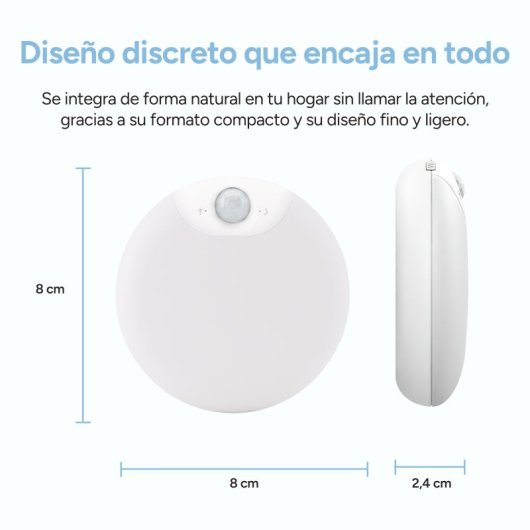 Ksix  Luz Led Sense Dot, Sensor De Movimiento, 40lm, 4000k, Batería De Litio 600mah, Recargable Usb-c, Sensor De Movimiento, 40lm, 4000k, Batería De Litio 600mah, Recargable Usb-c