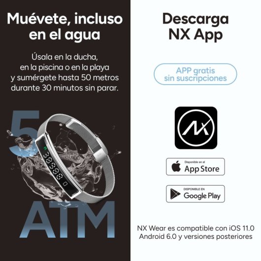 Ksix Serena Ultraligera Con Pantalla Smartband, 100 Modos Deporte, Sueño Y 7 Días De Batería, 2 Correas, Caja Plateada