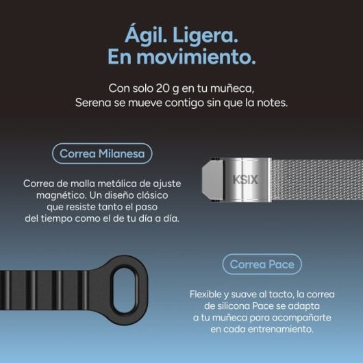 Ksix Serena Ultraligera Con Pantalla Smartband, 100 Modos Deporte, Sueño Y 7 Días De Batería, 2 Correas, Caja Plateada