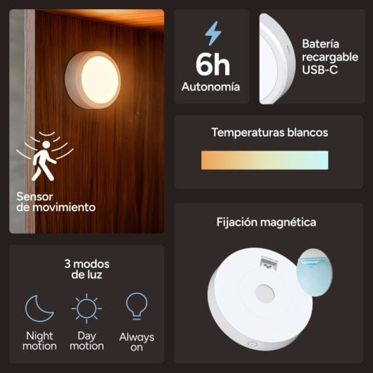 Lampada Ksix Sense Circle LED Sensore Movimento 90lm 3000K-6500K USB-C