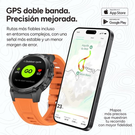 Ksix Explorer 2 Go Con Gps Doble Banda Smartwatch, Navegación Abc, 5atm, Amoled, Deportes Avanzados, 15 Días Batería, Naranja