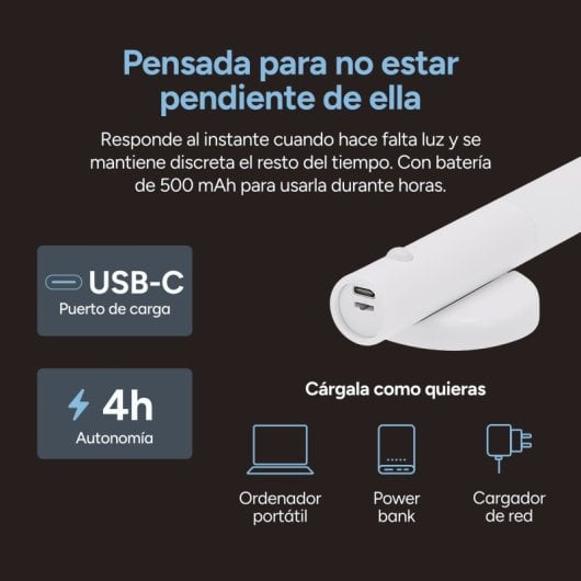 Ksix  Luz Led Sense Stick, Sensor De Movimiento, 20lm, 4000k, Batería De Litio 500mah, Recargable Usb-c, Sensor De Movimiento, 20lm, 4000k, Batería De Litio 500mah, Recargable Usb-c