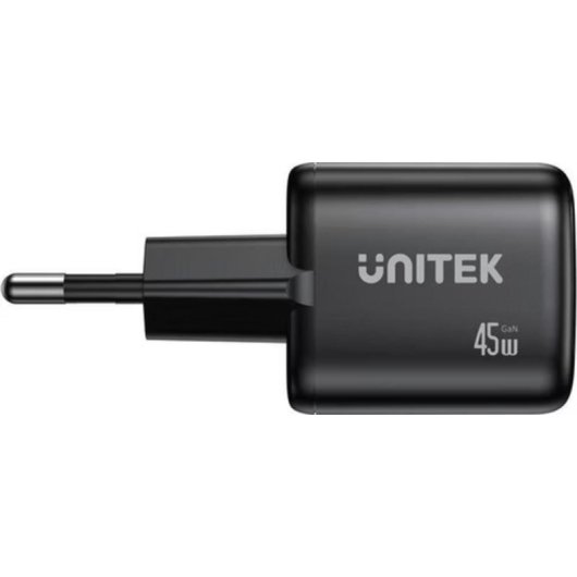 Cargador USB Unitek 2 Puertos 45W GaN Power Delivery Quick Charge Negro
