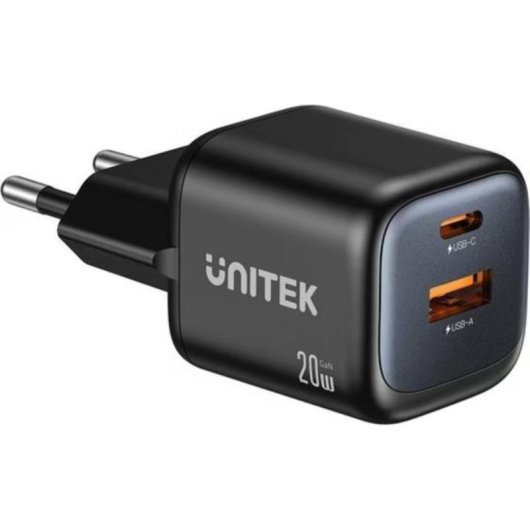 Cargador USB Unitek P1128ABK01-EU 20W GaN Power Delivery 3.0 2 Puertos