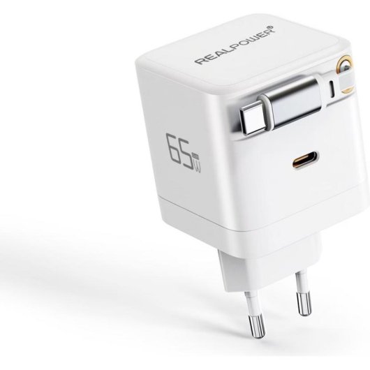 Cargador USB RealPower GaN 65W 2 Puertos USB-C Blanco