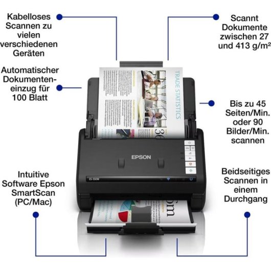 Escáner Documentos Epson WorkForce DS-530 II ADF Duplex 45 ppm Wi-Fi USB