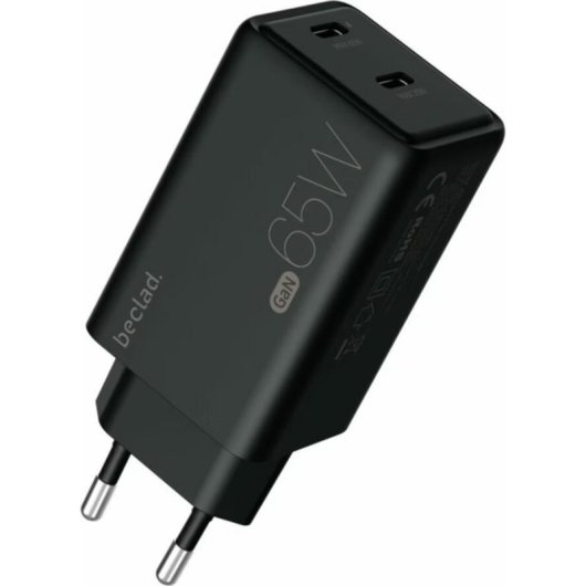 Cargador Beclad 65W 2 Puertos USB-C GaN Power Delivery Negro