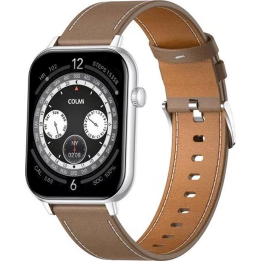 Colmi C28 Bluetooth 1,93" AMOLED Argento Cinturino Marrone M/L Cardiofrequenzimetro Monitor Sonno