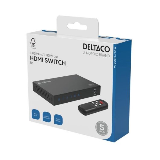 Conmutador de Vídeo Deltaco HDMI-7053 8K Ultra HD USB-C Negro