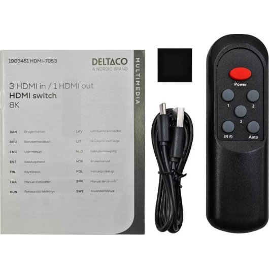 Conmutador de Vídeo Deltaco HDMI-7053 8K Ultra HD USB-C Negro