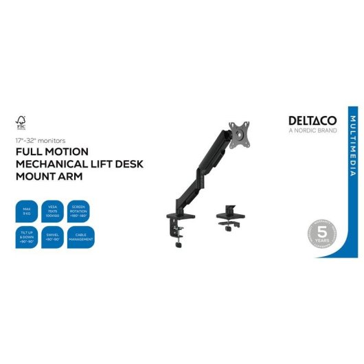 Deltaco ARM-534-B Monitorhalterung 17 bis 32" VESA 75x75 bis 100x100 Max 9Kg für Tisch