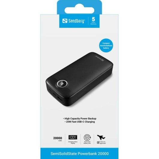Powerbank Sandberg SolidState 20000 mAh 20W USB-C LED