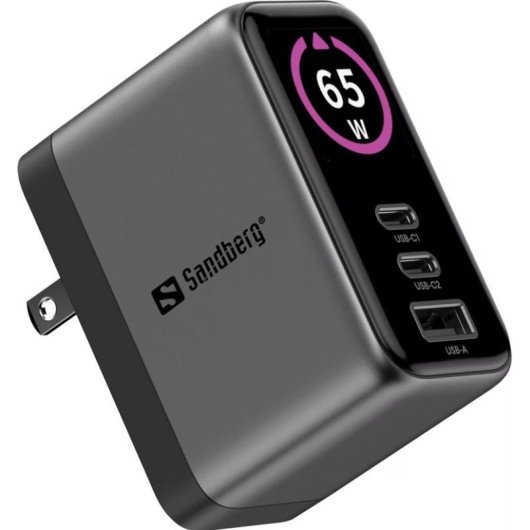 Caricatore USB Sandberg Travel Charger PD65W Display 3 Porte