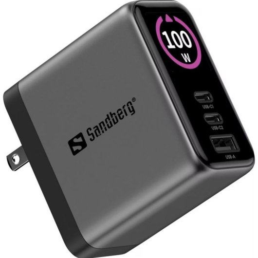 Caricatore Sandberg Travel Charger PD100W Display USB-C e USB-A