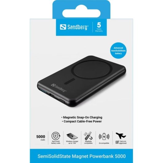 Powerbank Sandberg SemiSolidState Magnet 5000 mAh MagSafe