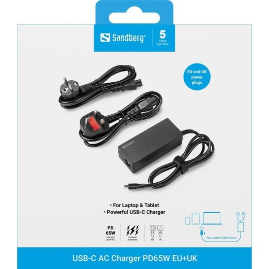 Chargeur USB-C Sandberg PD65W EU+UK