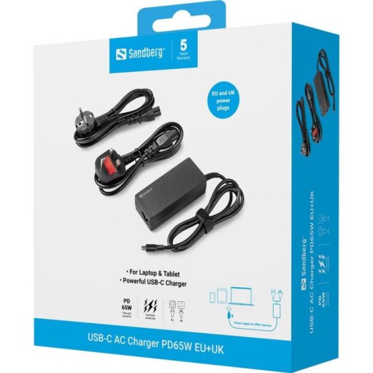 Chargeur USB-C Sandberg PD65W EU+UK