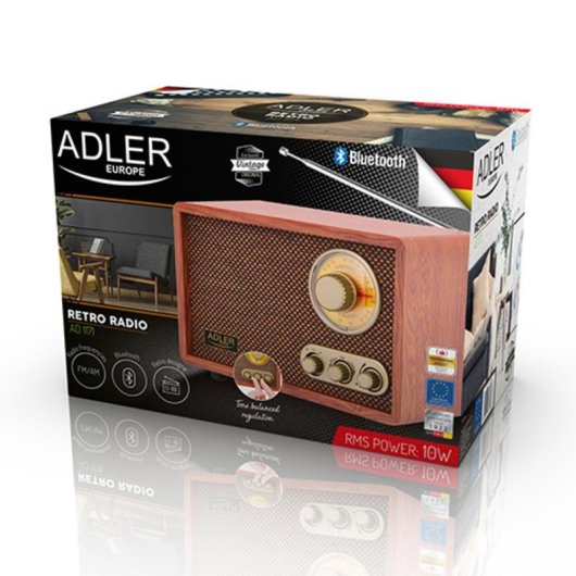 Radio Portátil Adler AM/FM 10W Bluetooth Marrón