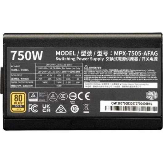Fuente de Alimentación Cooler Master MPX-7505-AFAG-BEU 750W Certificación 80+ Gold ATX 3.1
