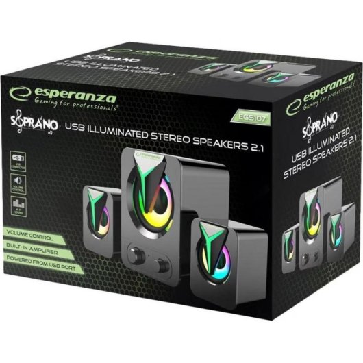Altoparlanti Esperanza PC 2.1 USB 10W con LED RGB e controllo volume