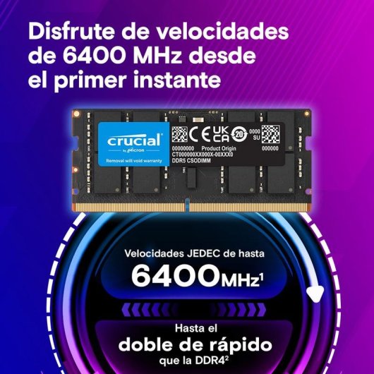 Memoria RAM Crucial CT24G64C52CS5 24GB 1x24GB DDR5 6400MHz CL52 Negro