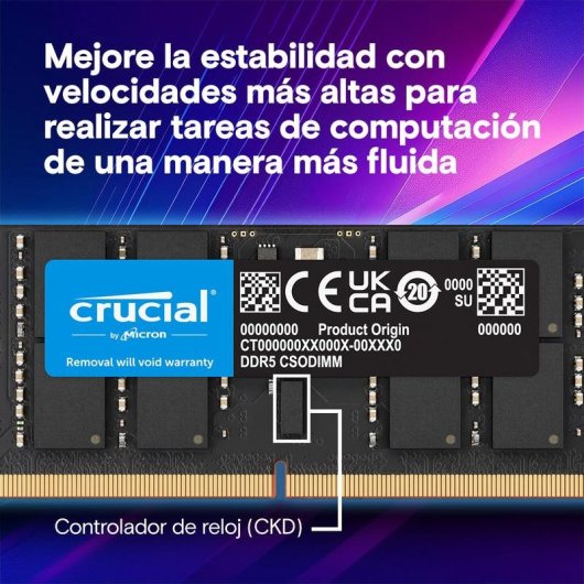 Memoria RAM Crucial CT24G64C52CS5 24GB 1x24GB DDR5 6400MHz CL52 Negro