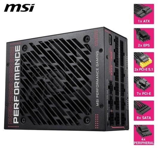 Fuente de Alimentación MSI MPG Ai1600TS 1600W Certificación 80+ Titanium modular