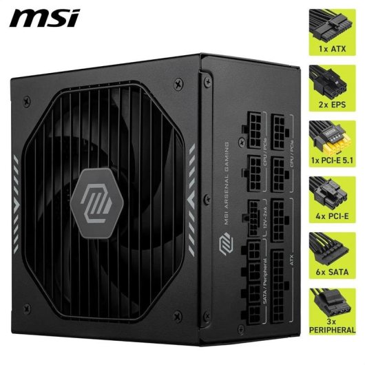 Fuente de Alimentación MSI MAG A1000PLS 1000W Certificación 80+ Platinum modular