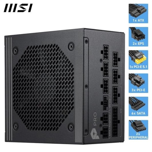 Fuente de Alimentación MSI PRO A1000PL PCIE5 1000W 80 Plus Platinum modular