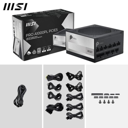 Fuente de Alimentación MSI PRO A1000PL PCIE5 1000W 80 Plus Platinum modular