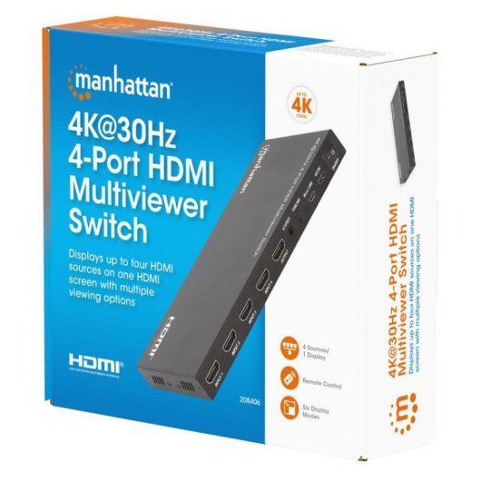 Multiview HDMI-Switch 4x1 Manhattan 4K@30Hz PiP Schwarz