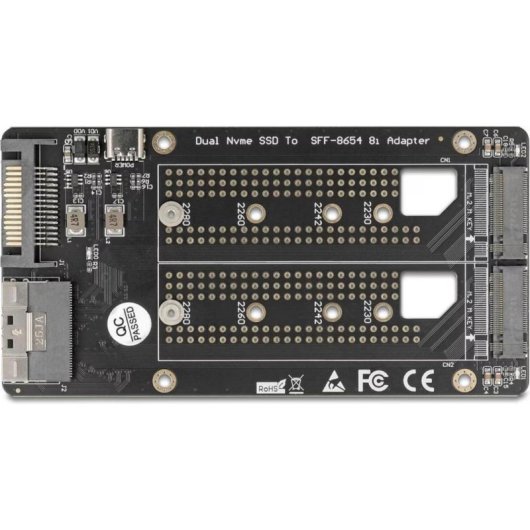 Adaptador Delock para 2 SSD M.2 NVMe PCIe 4.0 a SFF-8654 8i