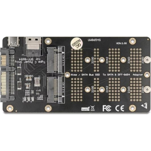 Adapter M.2 Delock für SSD PCIe und SATA mit USB-C-Anschlüssen
