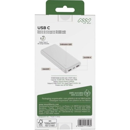Powerbank My Way 10000 mAh USB-C Branco