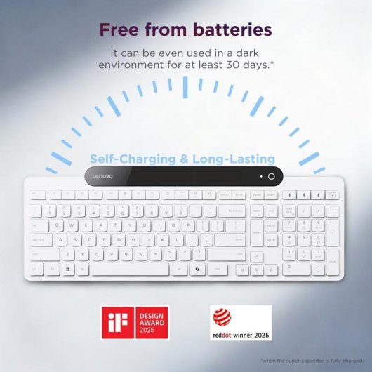 Teclado Lenovo 800 con tecnología inalámbrica solar y Bluetooth 5.1 completo