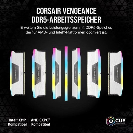 Memoria RAM Corsair Vengeance RGB 32GB 2x16GB DDR5 6400MHz CL32 AMD EXPO Bianco