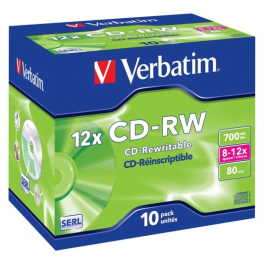 CD-RW Verbatim 12x 700 MB Paquete 10 Unidades Caja de Cartón