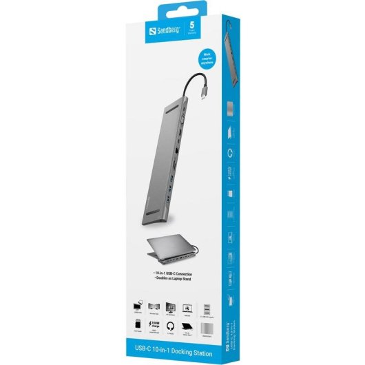 Base para portátiles Sandberg USB-C 10 en 1 Estación de conexión Aluminio