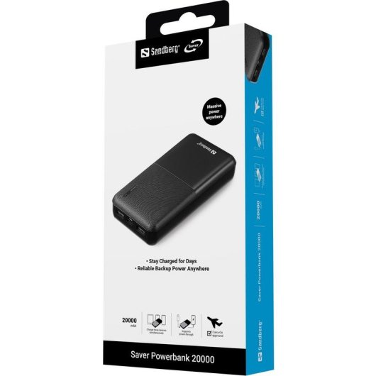 Batteria Esterna Sandberg Saver Powerbank 20000 mAh USB-C e USB-A Nero