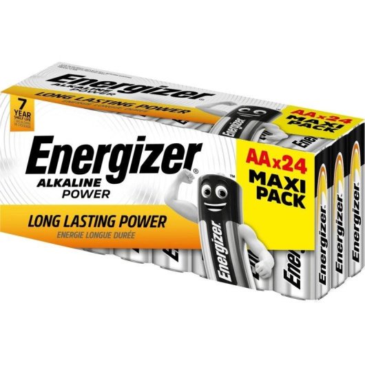 Pile Alcaline AA 1,5V Energizer Pack 24, Larga Duración Sin Fugas